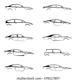 Set of black silhouette car on white background. Vector illustration.