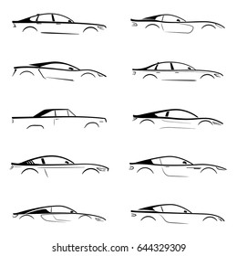 Set of a black silhouette car on white background. Vector illustration.