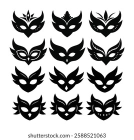 A Set of Black Silhouette Carnival Masks