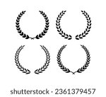 Set black silhouette circular laurel foliate,. Various round floral and laurel frames set