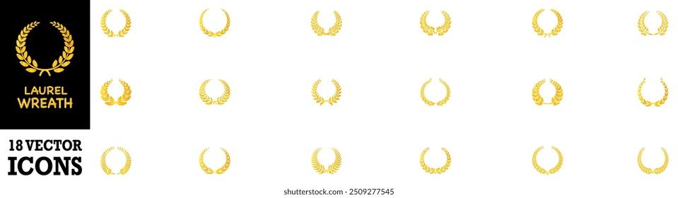 Set black silhouette circular laurel foliate, wheat and oak wreaths depicting an award, achievement, heraldry, nobility on white background. Emblem floral greek branch flat style. Vector Illustration.