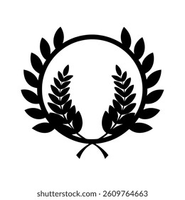 set black silhouette circular laurel foliate wheat.