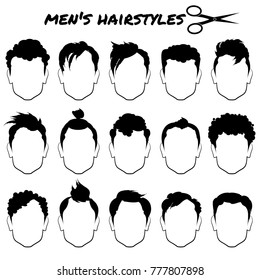 Set Black Silhouette Different Mens Hairstyles Stock Vector (royalty 