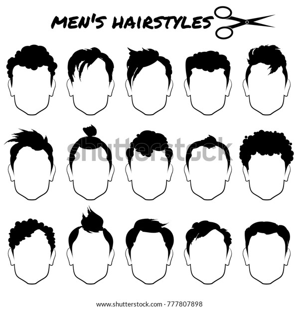 Set Black Silhouette Different Mens Hairstyles Stock Vector (Royalty ...
