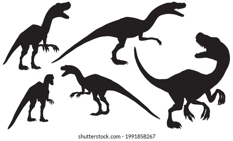 set of Black silhouette dinosaur isolated on white background