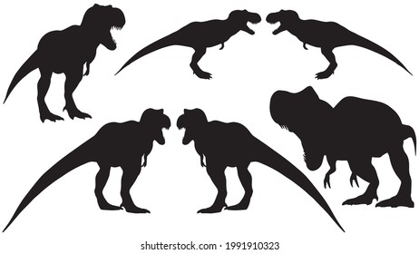 set of Black silhouette dinosaur isolated on white background