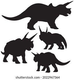 set of Black silhouette dinosaur isolated on white background