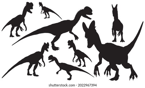 set of Black silhouette dinosaur isolated on white background