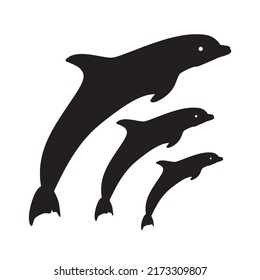 Set of Black Silhouette Dolphin Vector on a white background.