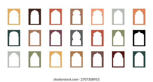  Conjunto de arcos decorativos de silueta negra eid mubarak, bordes de mezquita o puertas marroquíes. Perfecto para Eid, Ramadán, Diwali e invitaciones festivas. eps 10 