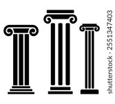 Set of Black silhouette of Elegant Vintage Building Column Icon Design isolated white background