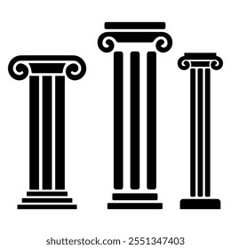 Set of Black silhouette of Elegant Vintage Building Column Icon Design isolated white background