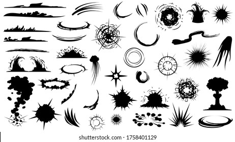 Set Black Silhouette Explosion Vector Collection Design Elements Bang Smoke