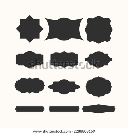 Set of Black Silhouette Frames For Badges In Ornate Classical Curved 