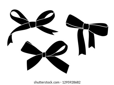 Set of Black silhouette gift bow. Vector illustration. Concept for invitation, banners, gift cards, congratulation or website layout vector.