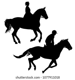 Set black silhouette of horse and jockey