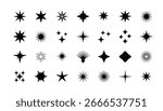 Set of black silhouette icons of spider webs and stars for decoration and design