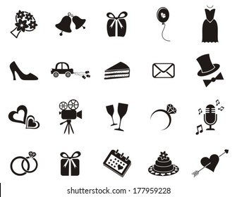 Set of black silhouette icons for wedding invitations