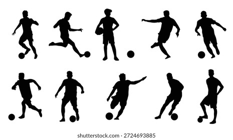  set of black silhouette illustrations featuring soccer