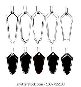 set of black silhouette label price tag sticker banner isolated on white background