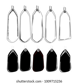 set of black silhouette label price tag sticker banner isolated on white background