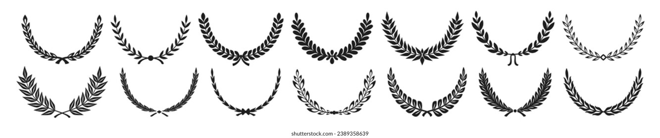 Set black silhouette black laurel wreath frame icon vector illustration in white background