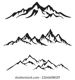 Set of black silhouette of mountains landscape panorama illustration icon vector for logo, isolated on white background