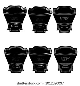 set of black silhouette new label sticker badge banner web isolated on white background