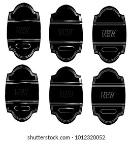 set of black silhouette new label sticker badge banner web isolated on white background