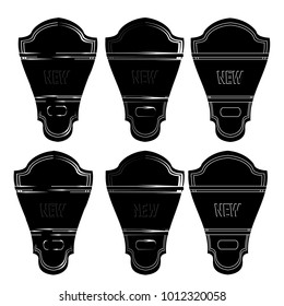 set of black silhouette new label sticker badge banner web isolated on white background