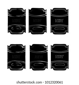 set of black silhouette new label sticker badge banner web isolated on white background