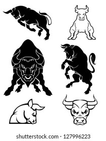 Set of black silhouette on bull