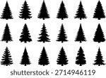 Set of Black Silhouette Pine Trees christmas tree evergreen