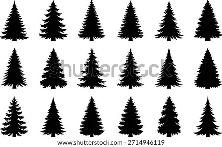 Set of Black Silhouette Pine Trees christmas tree evergreen