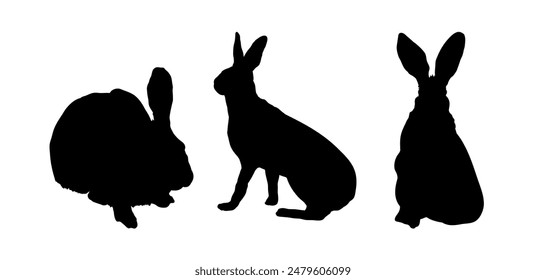 set of  black silhouette of a rabbit	