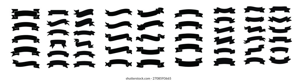 Conjunto de coleção de formas de fitas de silhueta preta