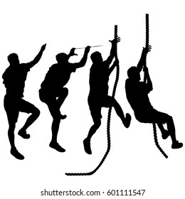 Set Black silhouette rock climber on white background.