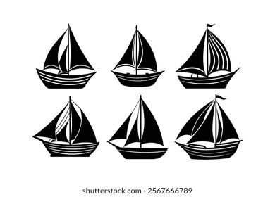 set of black silhouette sailboat, vector illustration