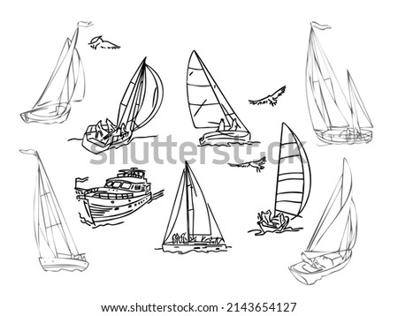Similar – Image, Stock Photo stylized sailboat with white sails on blue background / handicraft work