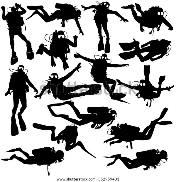 Set Black Silhouette Scuba Divers Vector Stock Vector (Royalty Free ...