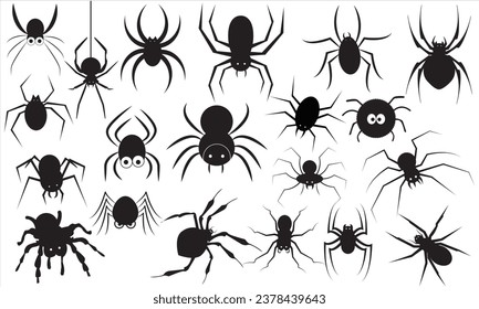 Set of black silhouette spider icon. Use for printing, posters, T-shirts, textile drawing, print pattern.  