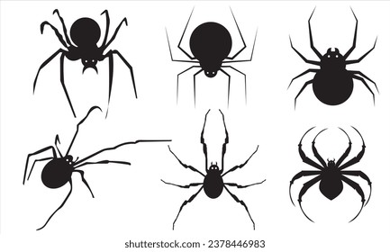 Set of black silhouette spider icon. Use for printing, posters, T-shirts, textile drawing, print pattern.