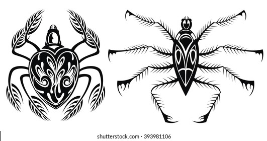 Set of black silhouette spider icon 