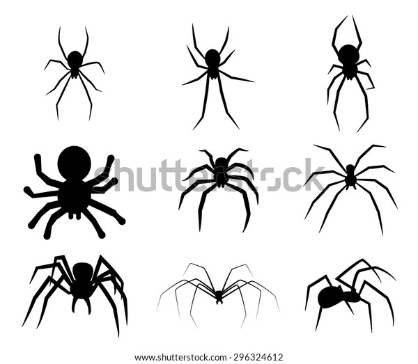 Set Black Silhouette Spider Icon Isolated Stock Vector (Royalty Free ...