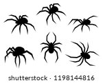Set of black silhouette spiders. Insects isolated on white background. Flat vector illustration