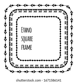 Set of black silhouette square flat tribal frames from branches, flowers and berries. Natural herbal border. Floral vector template for invitation, greeting cards and your creativity.