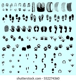 Set of black silhouette trace and footprint vector