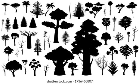 Set Black Silhouette Trees Collection Design Elements Forest Vector