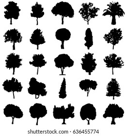 set of black silhouette trees vector - ecology concept