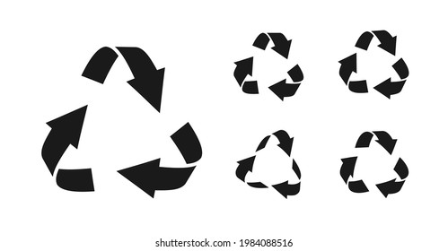 Set of black silhouette triangular recycling symbols. Icons environmentally friendly world. Sign of ecologically pure funds. Logo using recycled resources. Ecology concept Isolated vector illustration